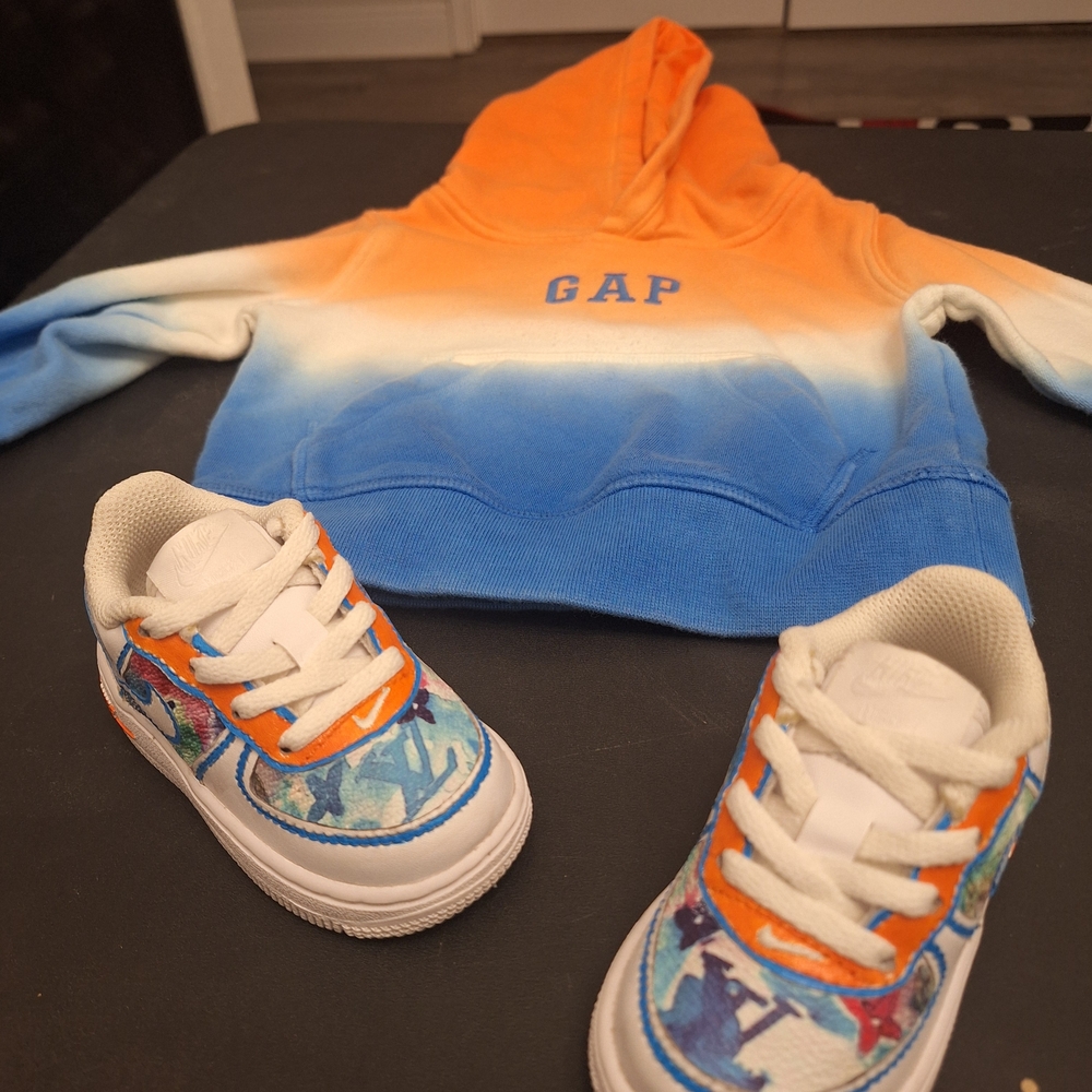 Custom Airforce 1s Size 5c & GAP Kids Vibrant Orange and Blue Hoodie Size 18m-24